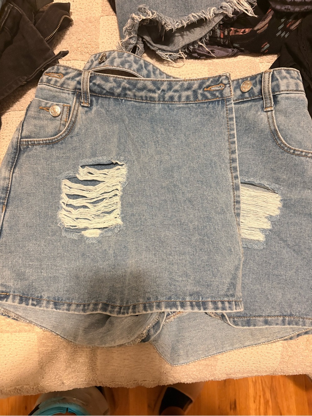 Light Wash Distressed Denim Skort